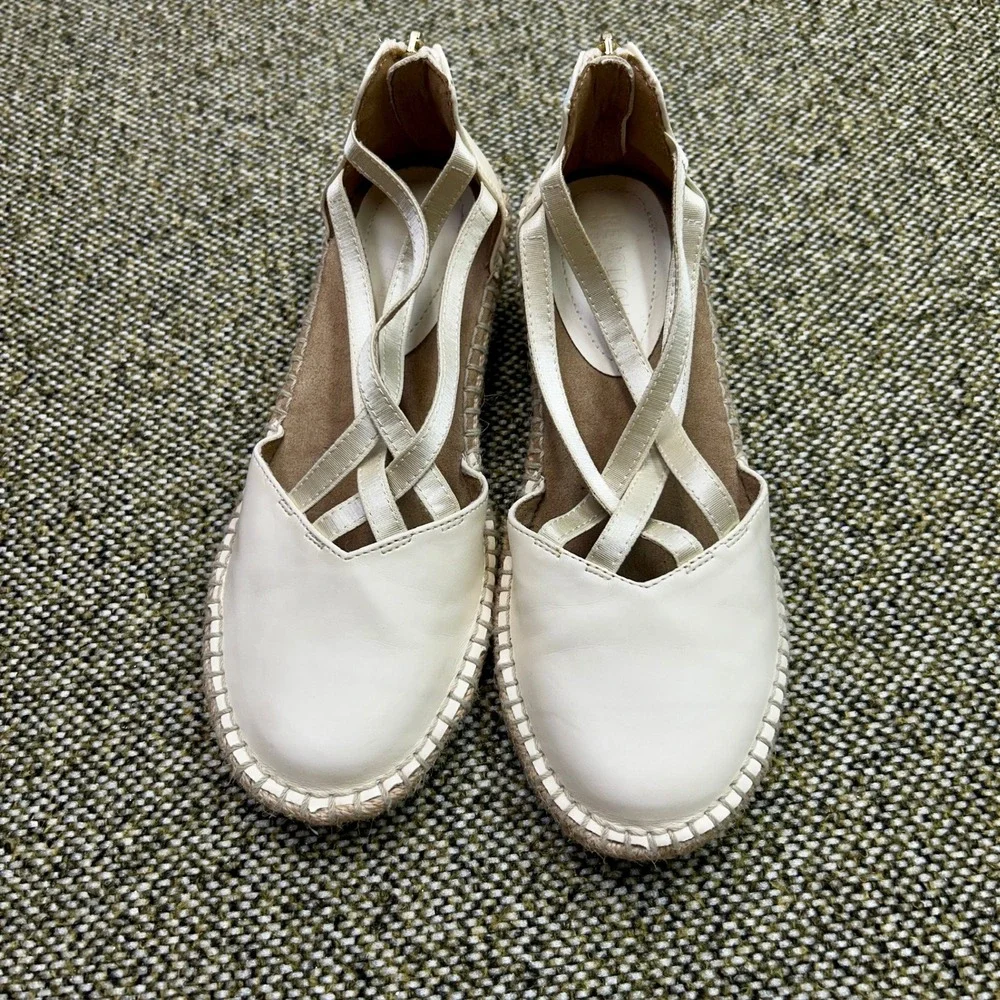Kenneth Cole Reaction Elastic Wedge Women 6 White Strappy Espadrille